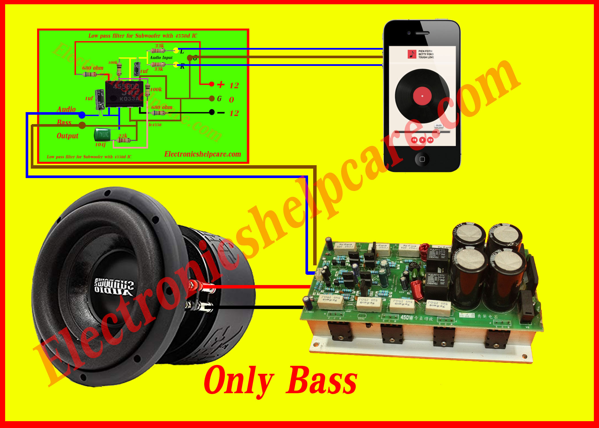 Low pass filter for Subwoofer with 4558d IC