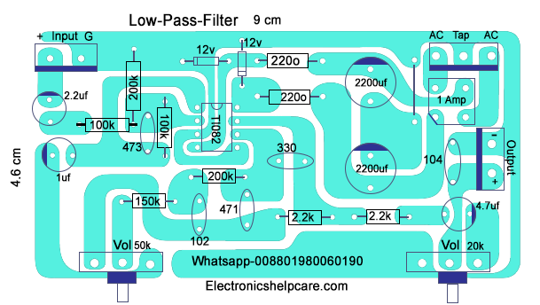 How to make only bass circuit diagram? low pass filter, easy diagram