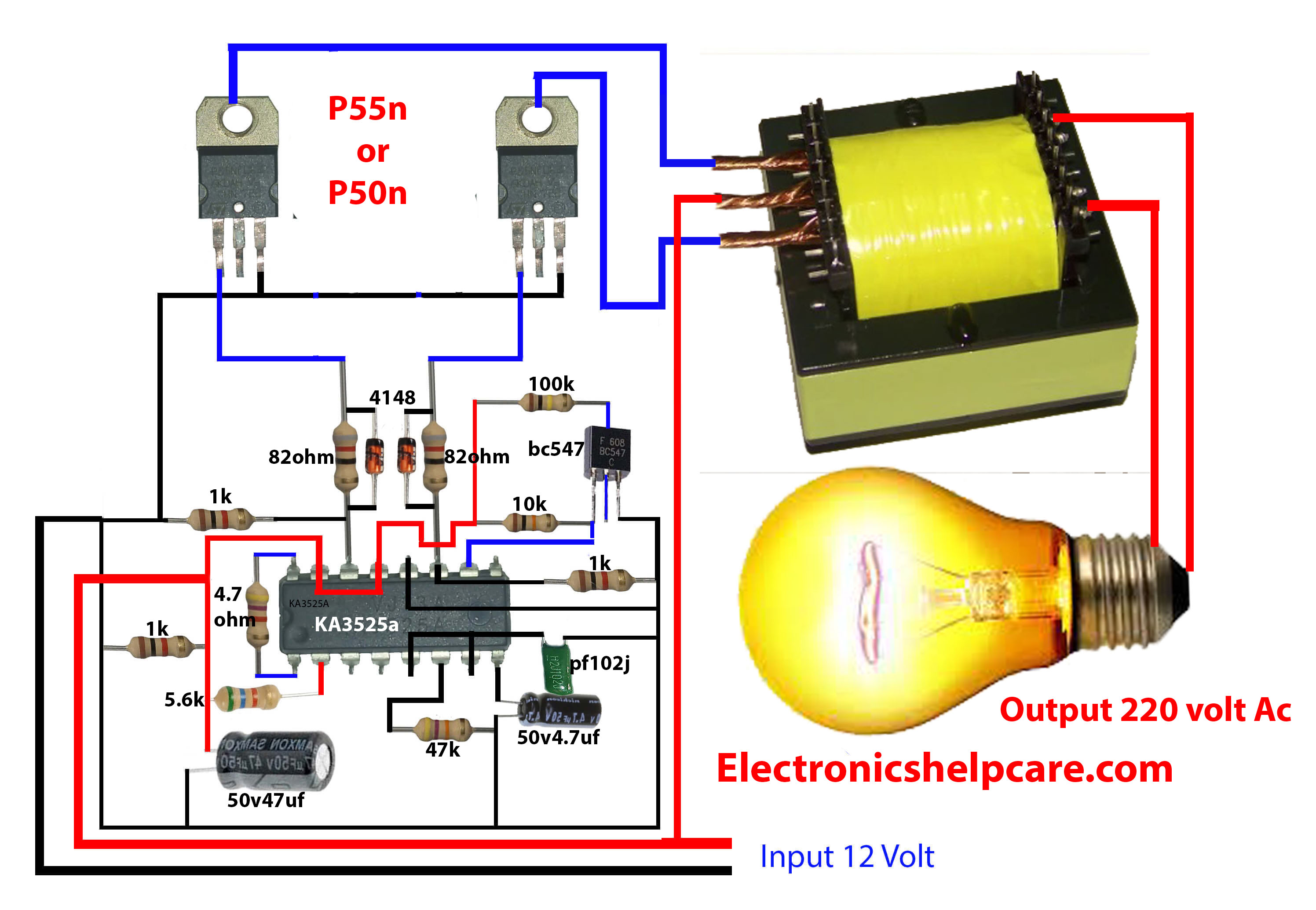 How to make inverter 12v dc to 220v ac making circuit diagram making transformer electronics