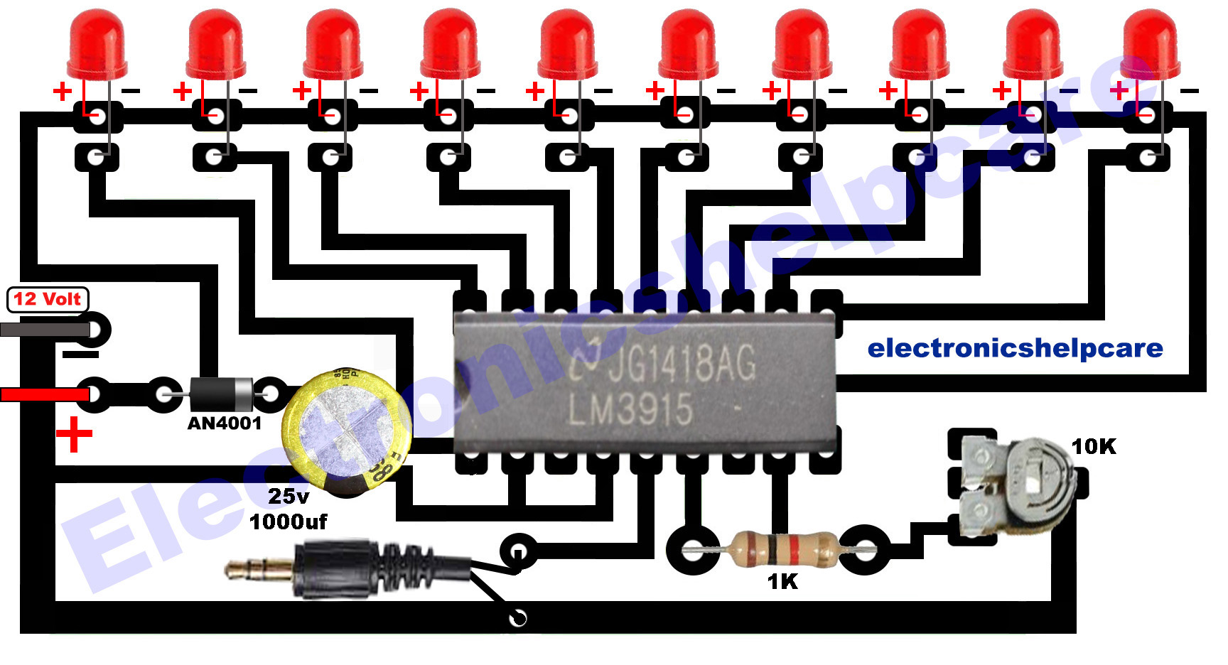 led music level indicator circuit diagram