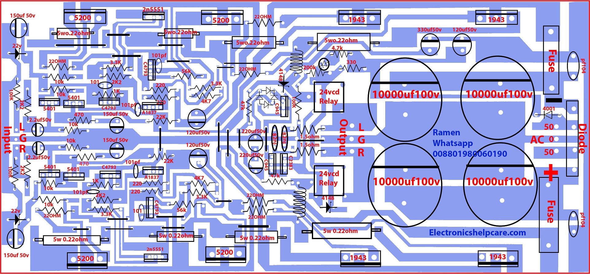 500 Watts amplifier circuit diagram