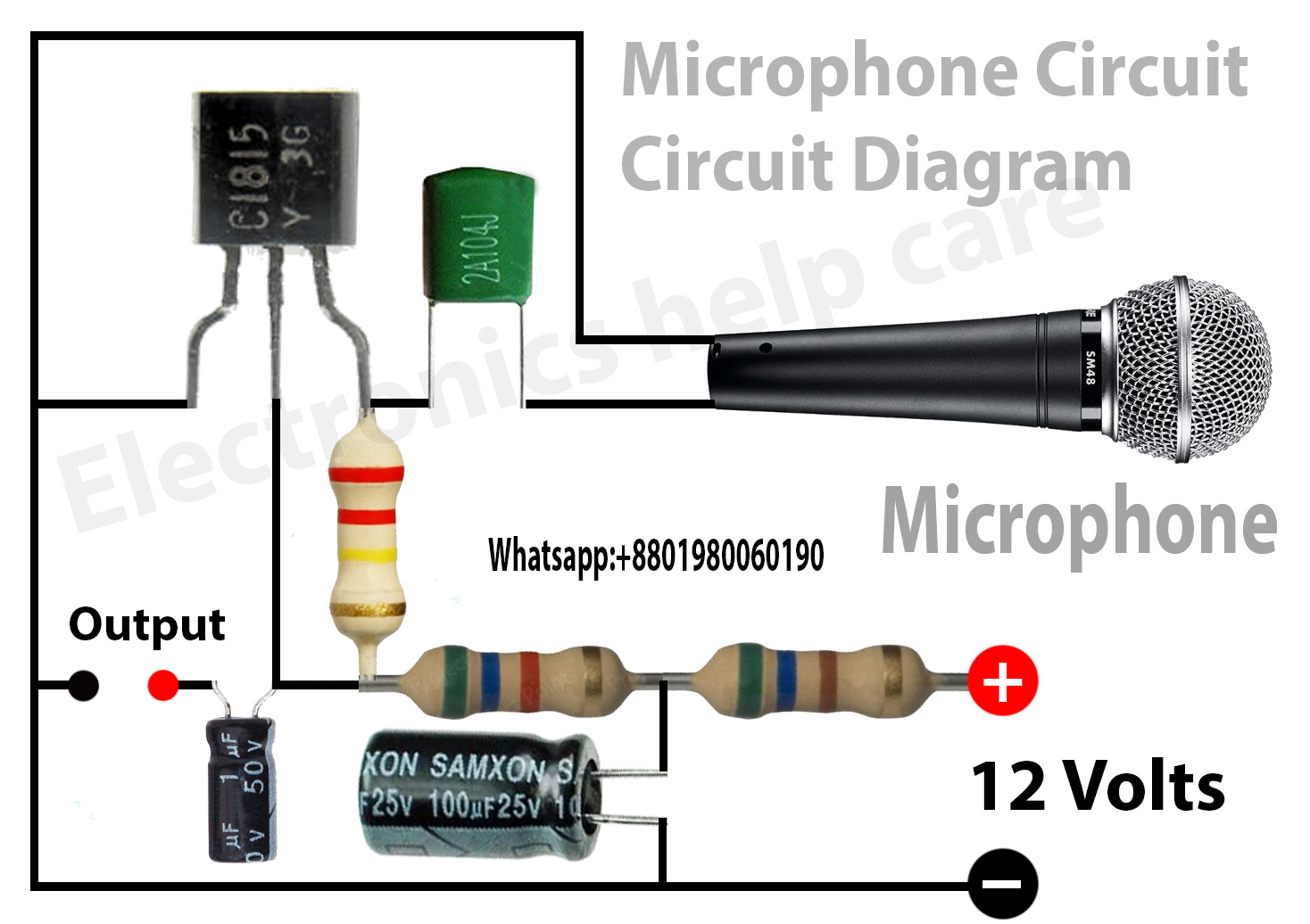 Microphone circuit diagram for amplifier
