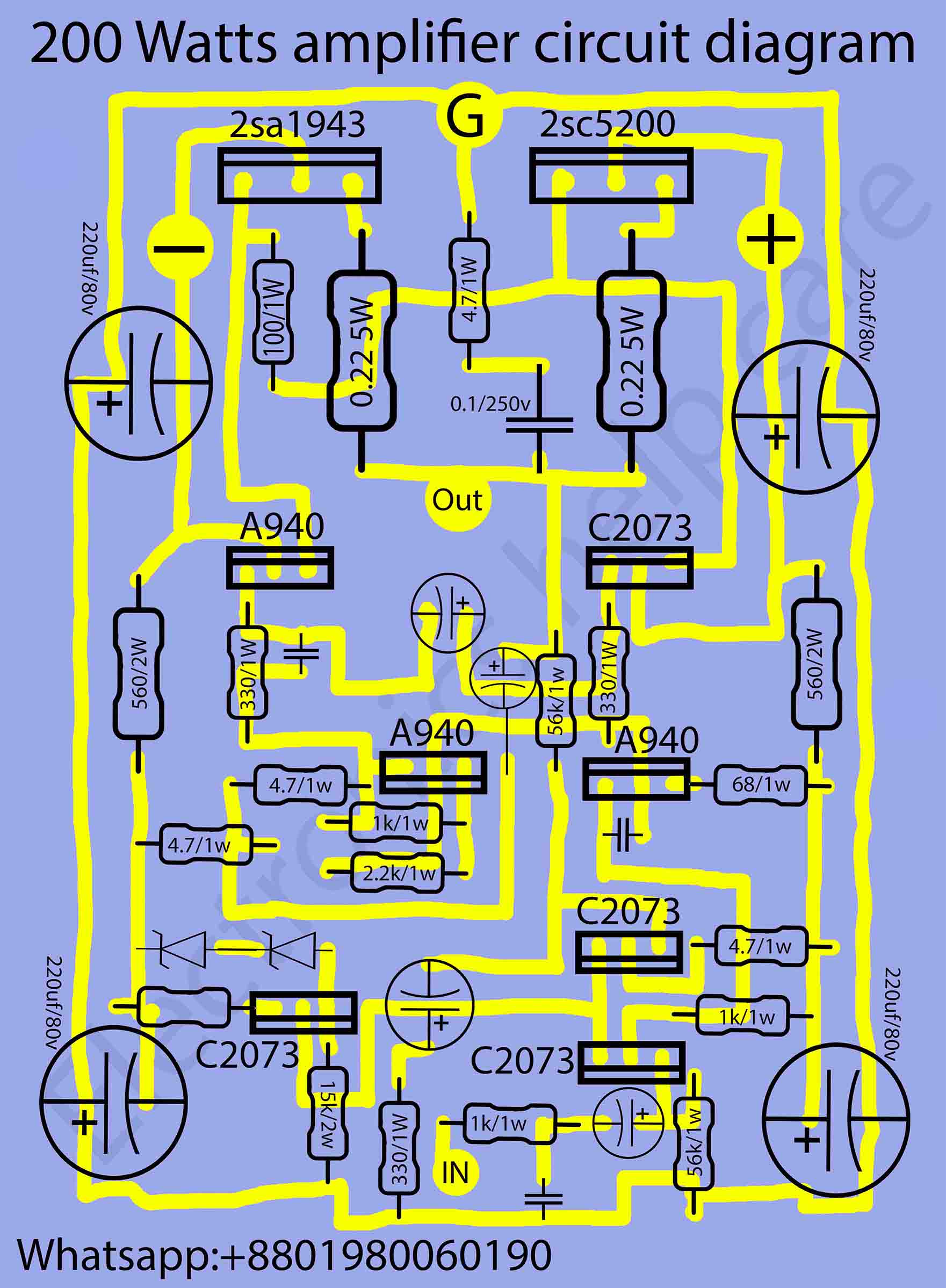 200 watts amplifier circuit