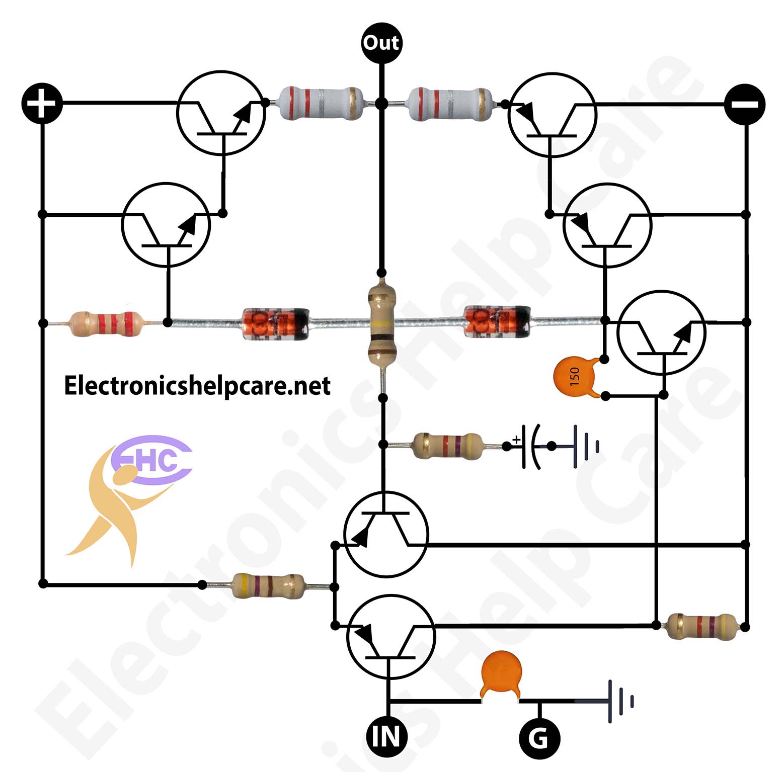 Transistor amplifier 100 watts - Electronics Help Care