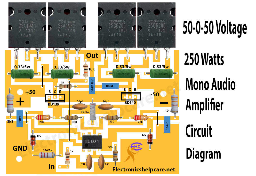 250 watts amplifier circuit diagram