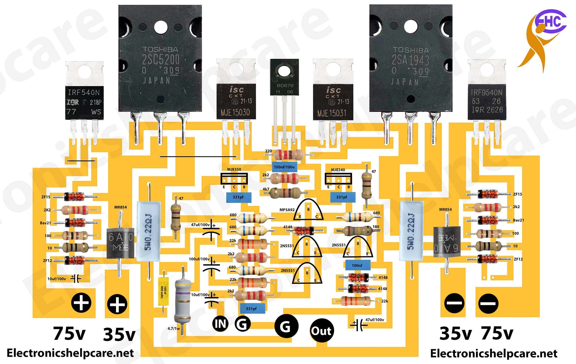 Amplifier circuit using dual voltage