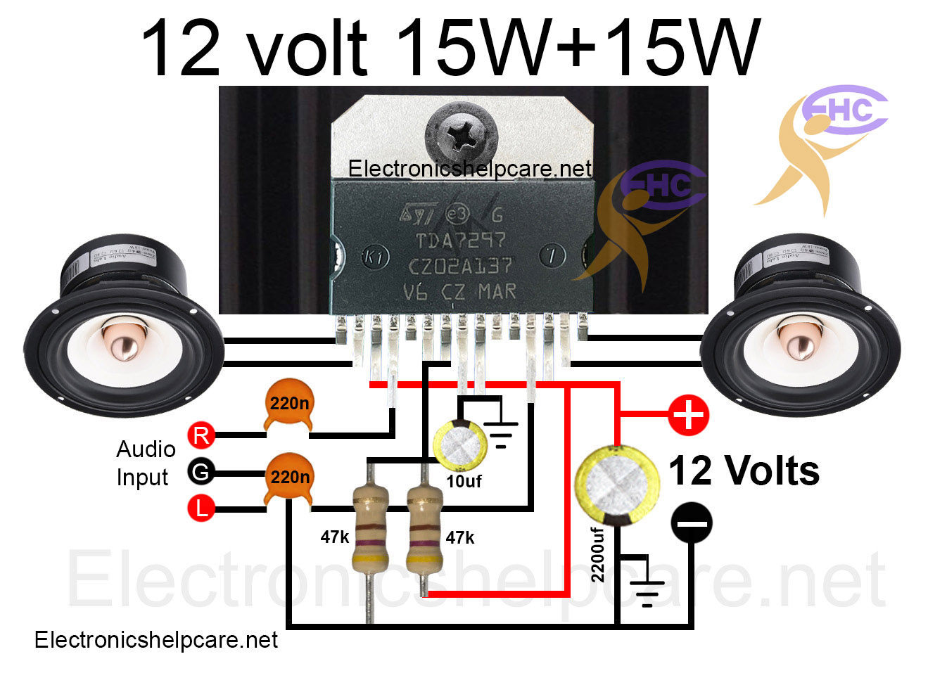 Amplifier circuit diagram using TDA7297