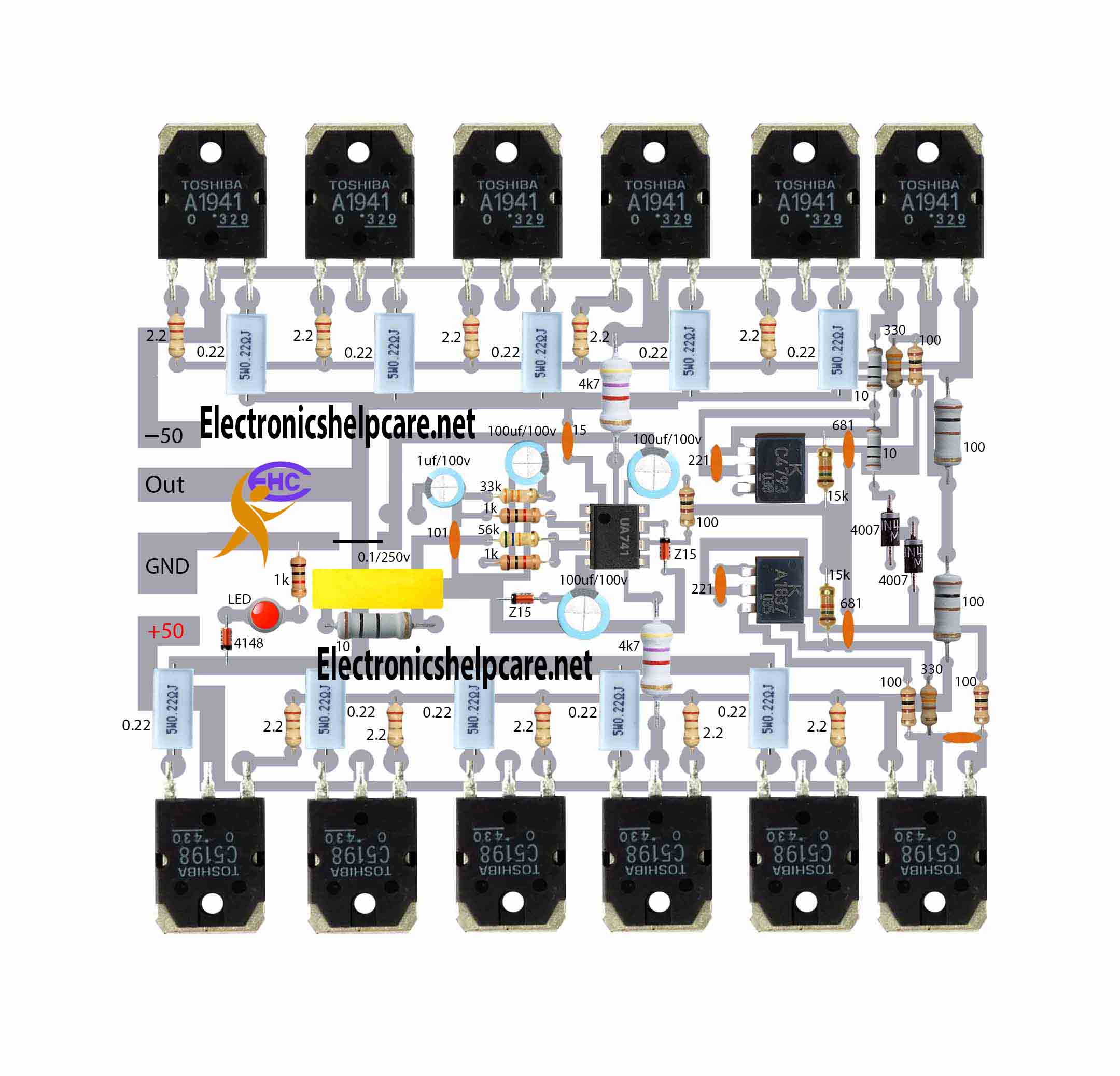 500 watts amplifier circuit . 