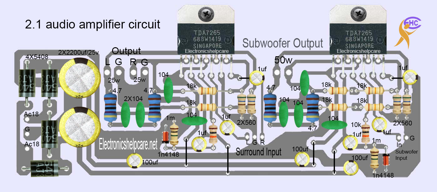 2.1 audio amplifier circuit 