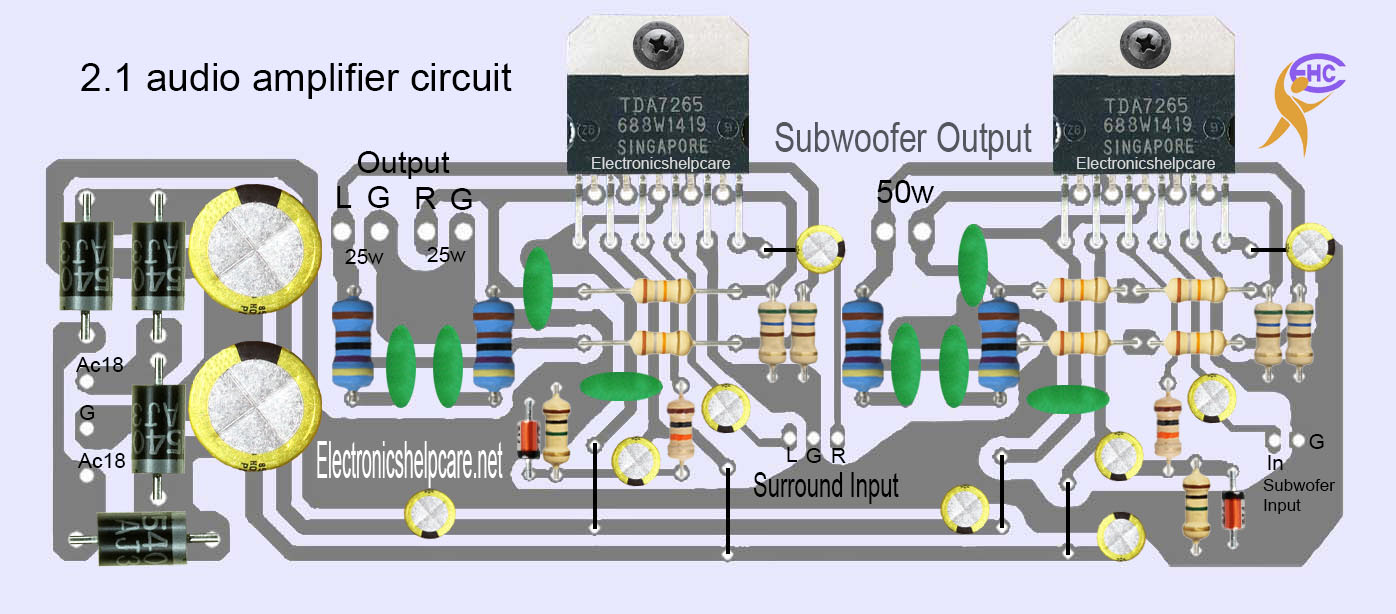 2.1 audio amplifier circuit.