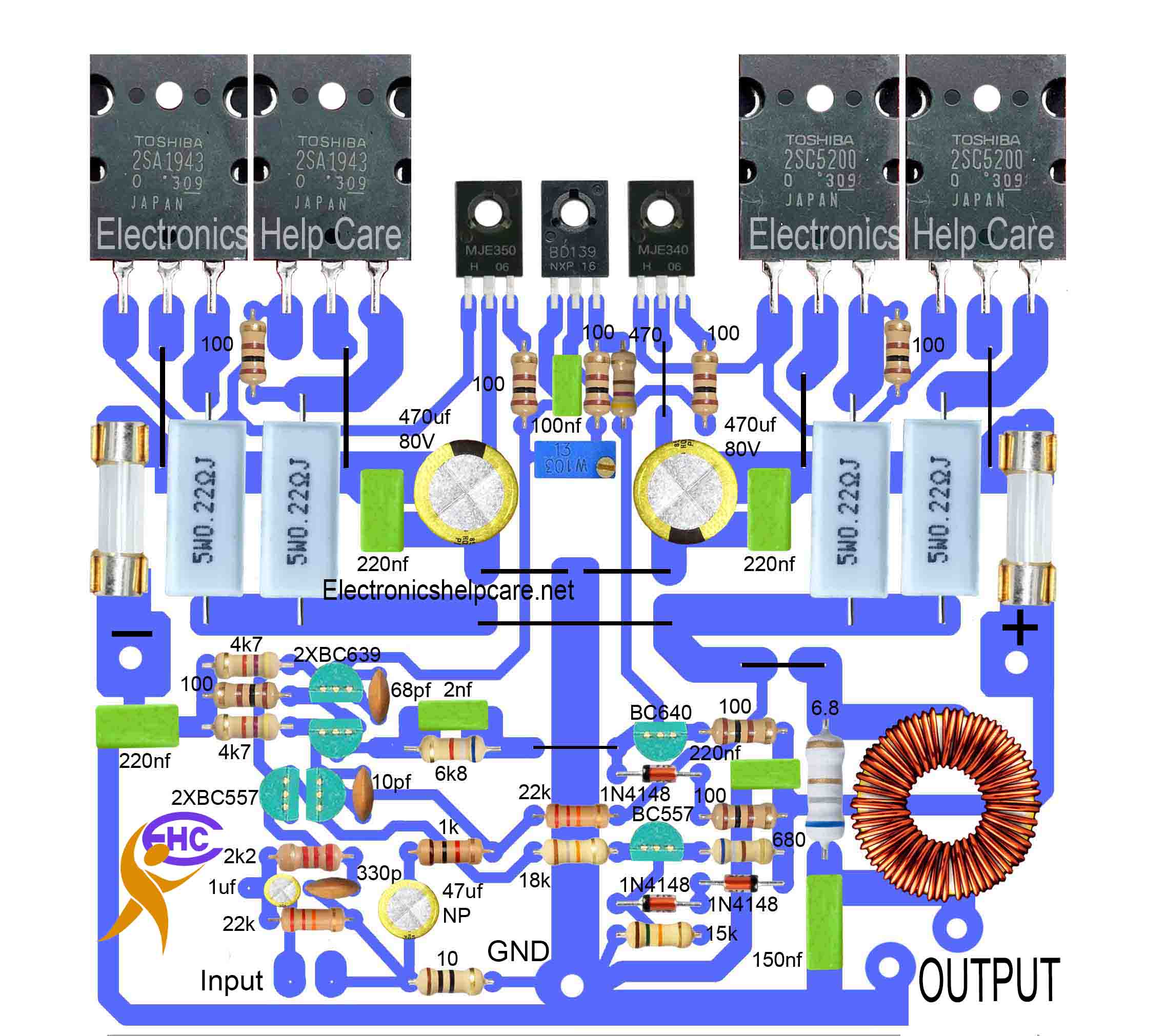 2sc5200 and 2sa1943 transistor amplifier