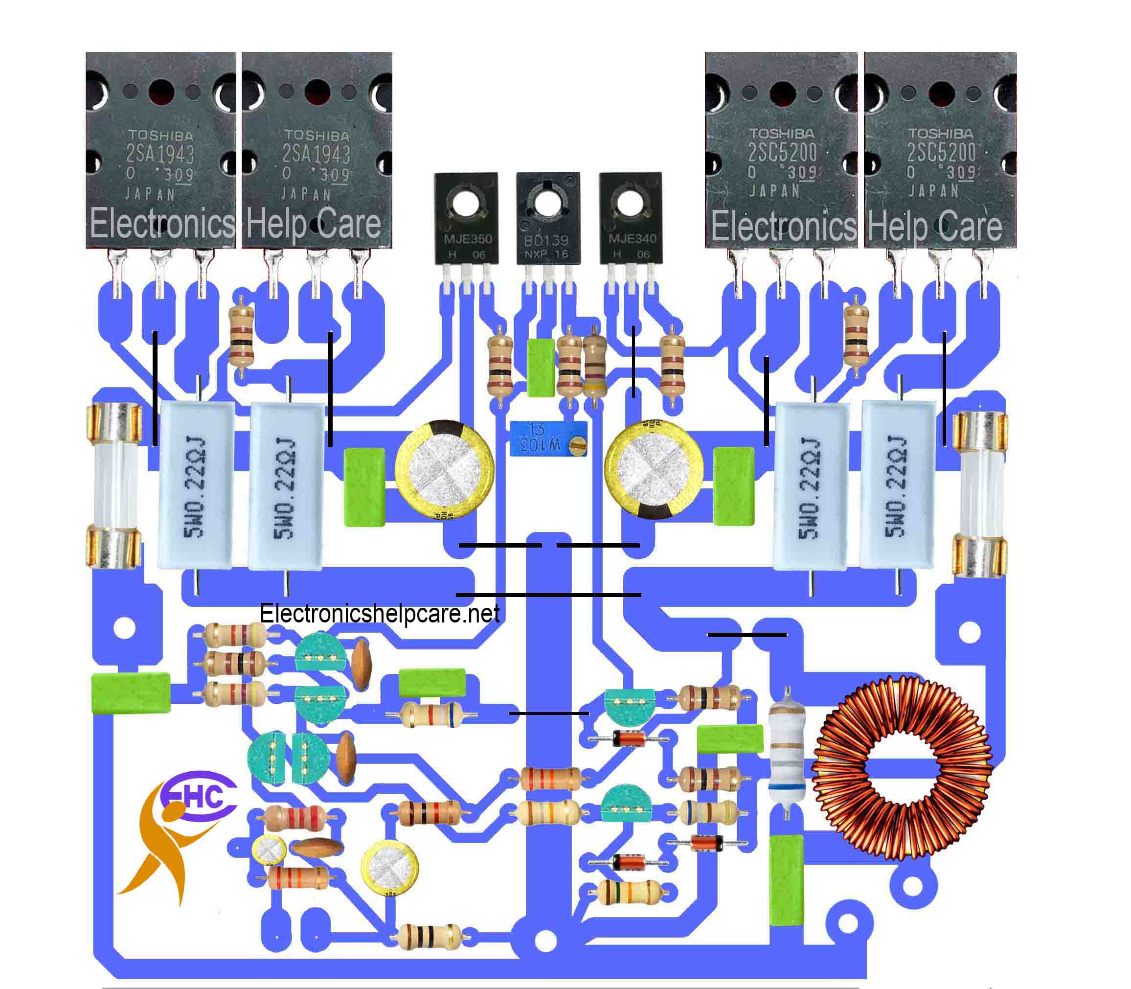 2sc5200 and 2sa1943 transistor amplifier