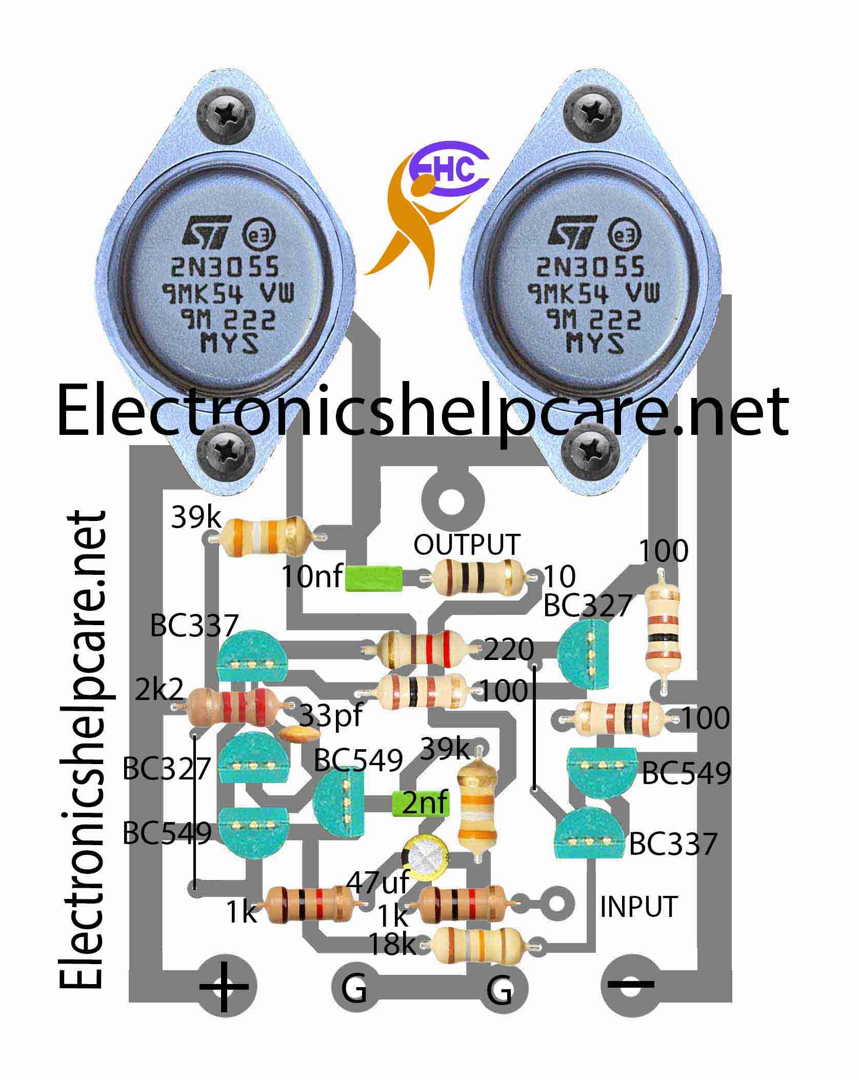 Audio amplifier PCB 2N3055