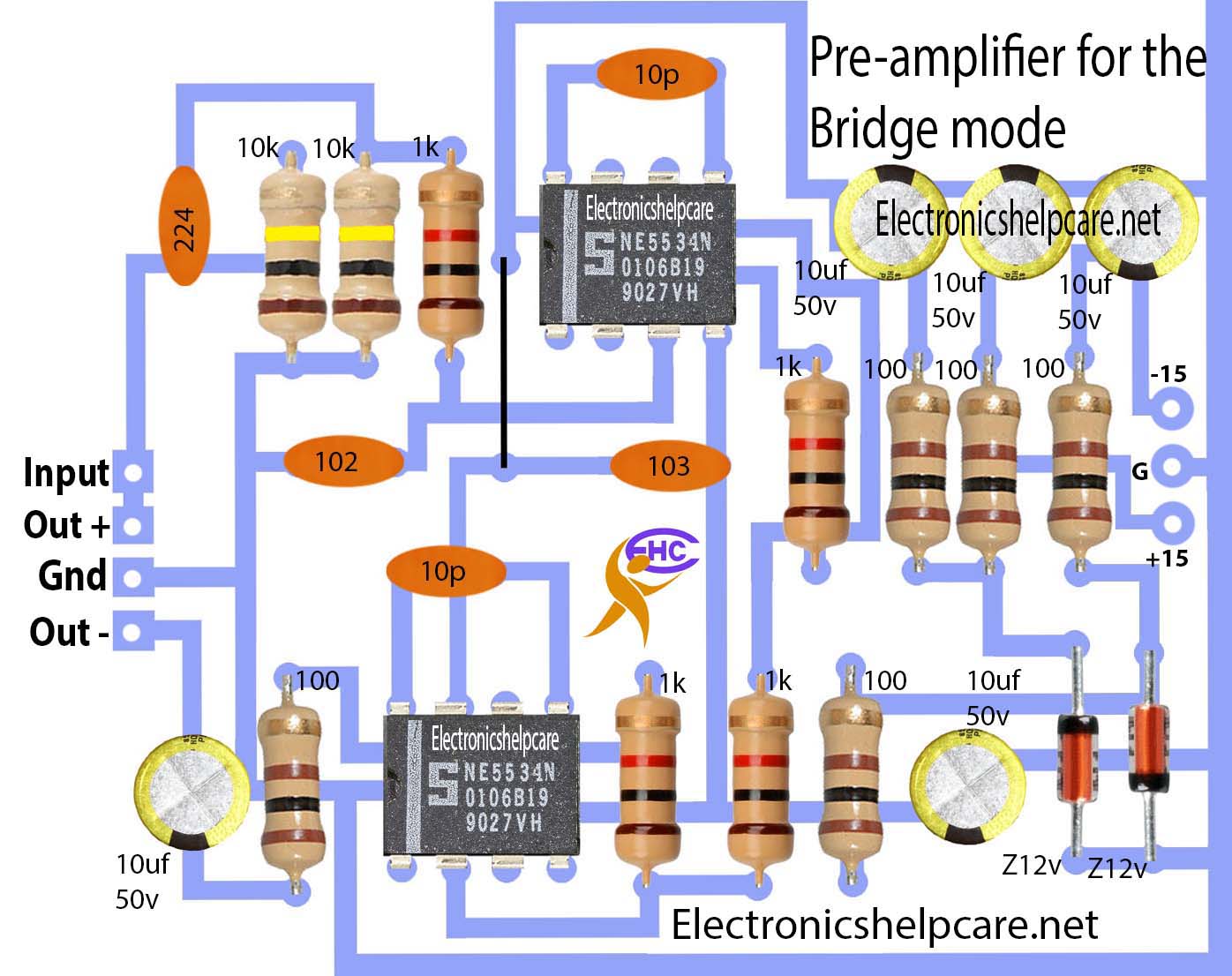 Pre-amplifier for bridge mode