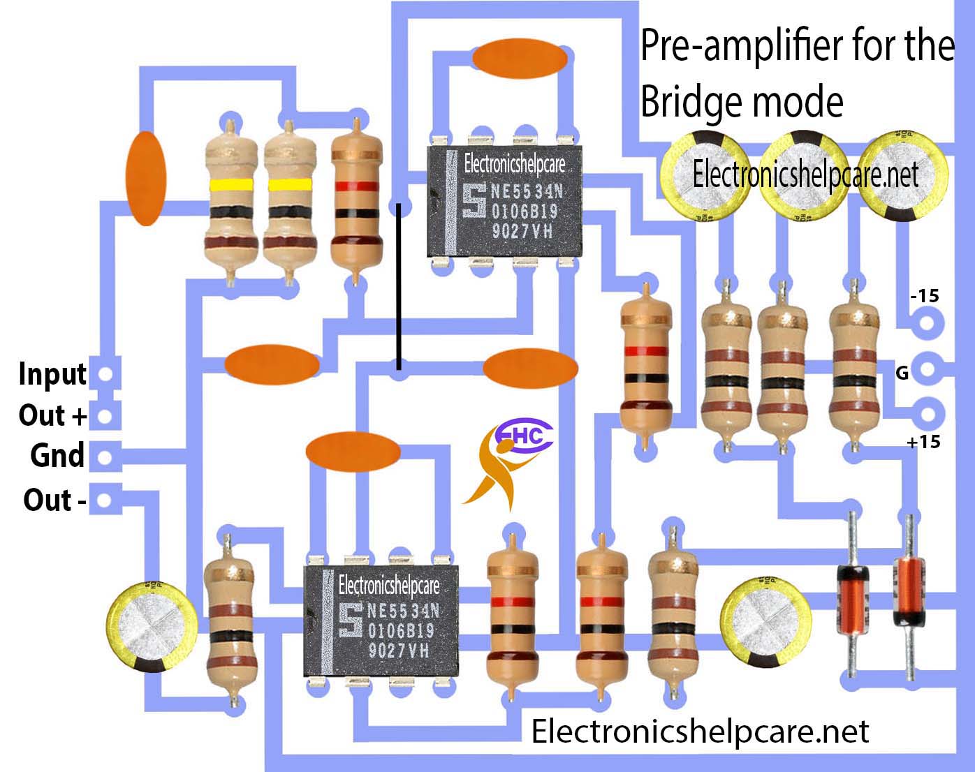 Pre-amplifier for bridge mode