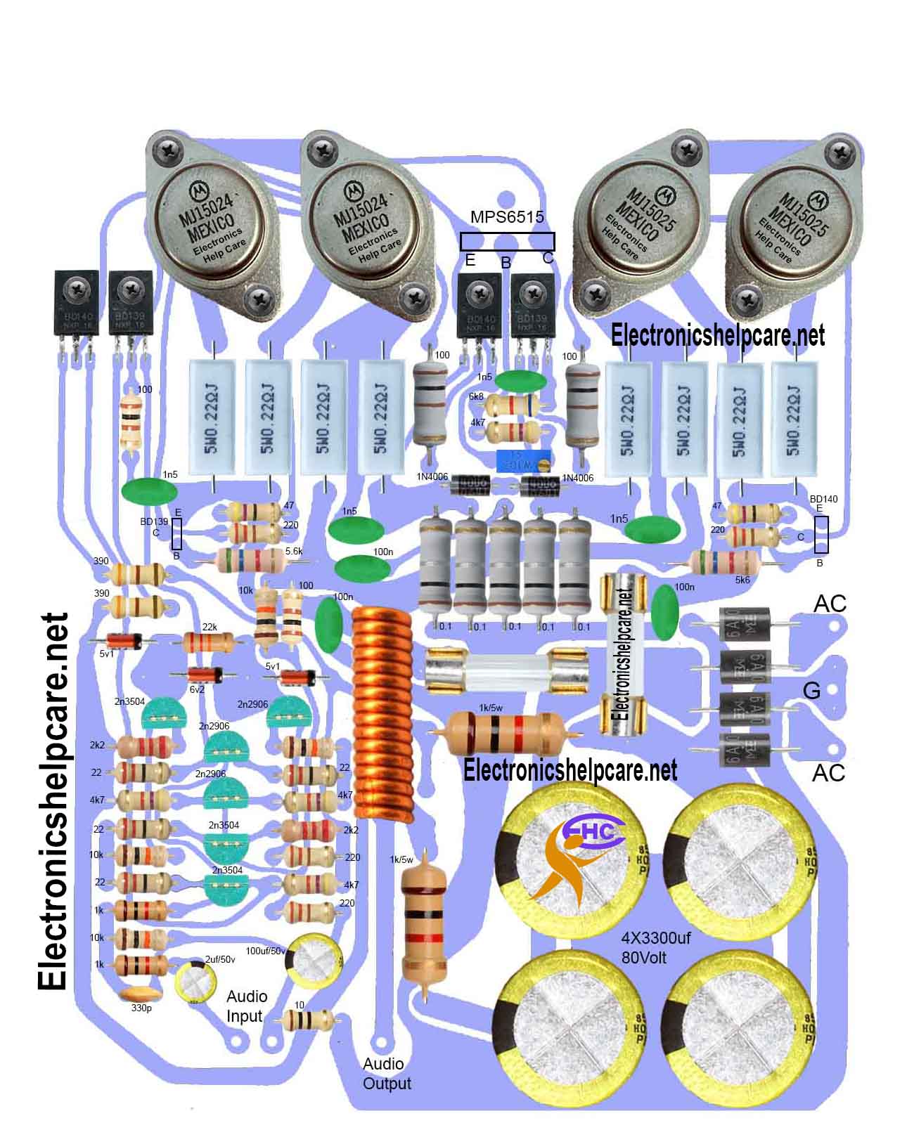 Transistor amplifier using mj15024