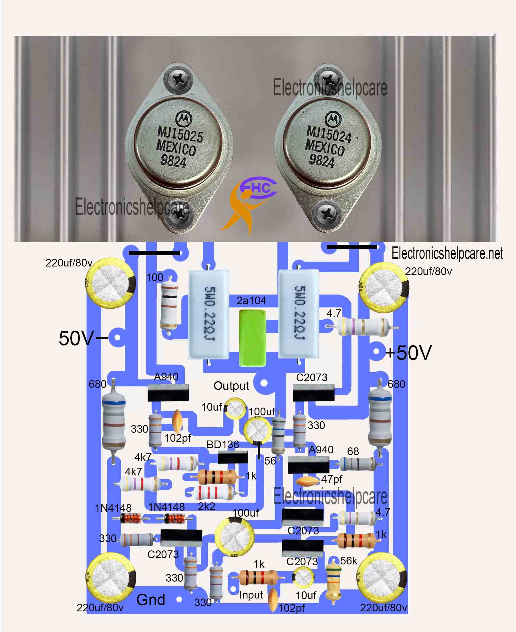 Amplifier circuit using mj15024 .