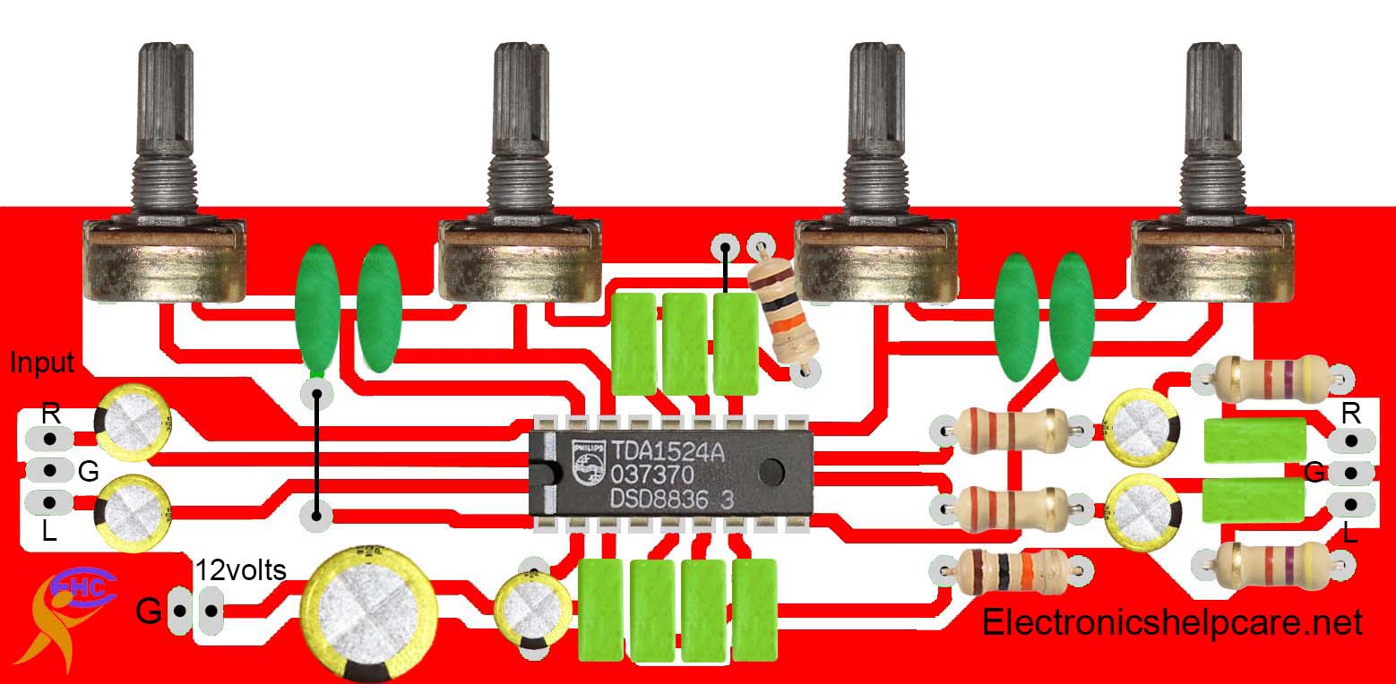 Tone control circuit diagram using TDA1524A