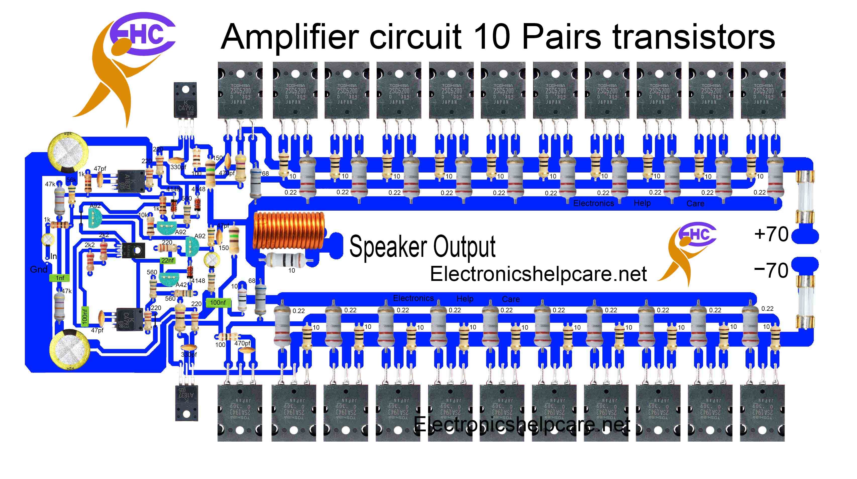 Amplifier circuit 10 Pairs transistors