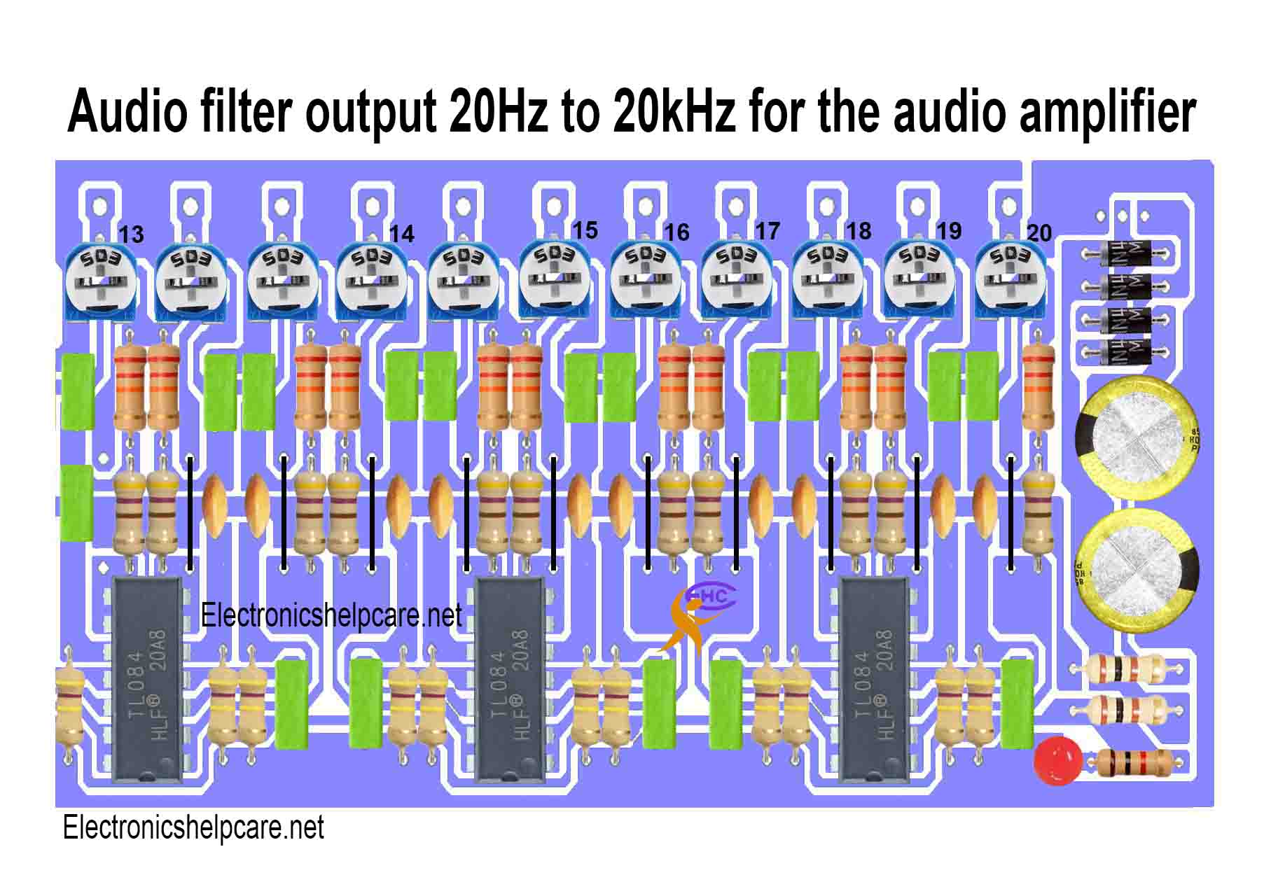 Audio filter output 20Hz to 20kHz for amplifier