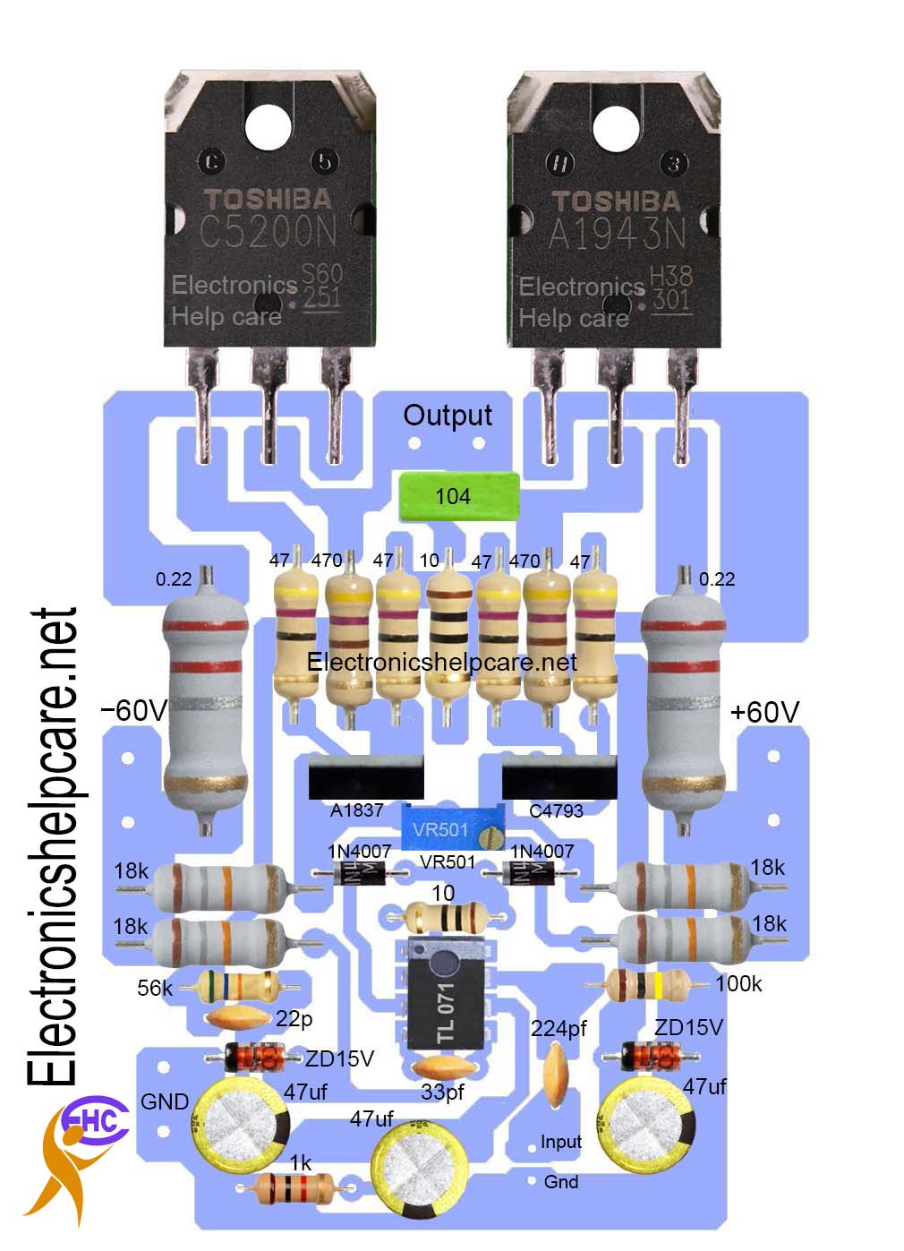 PCB Layout Driver 150 watts using transistors