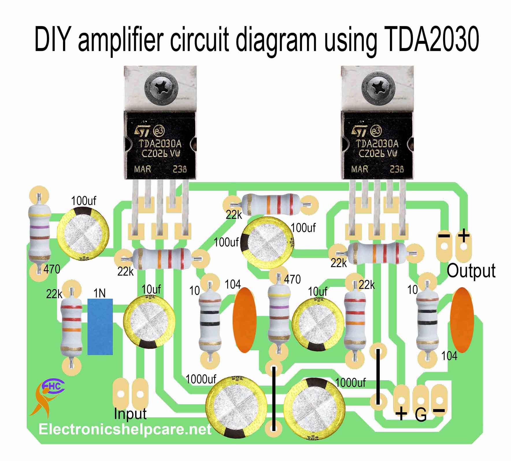 DIY amplifier circuit diagram using TDA2030