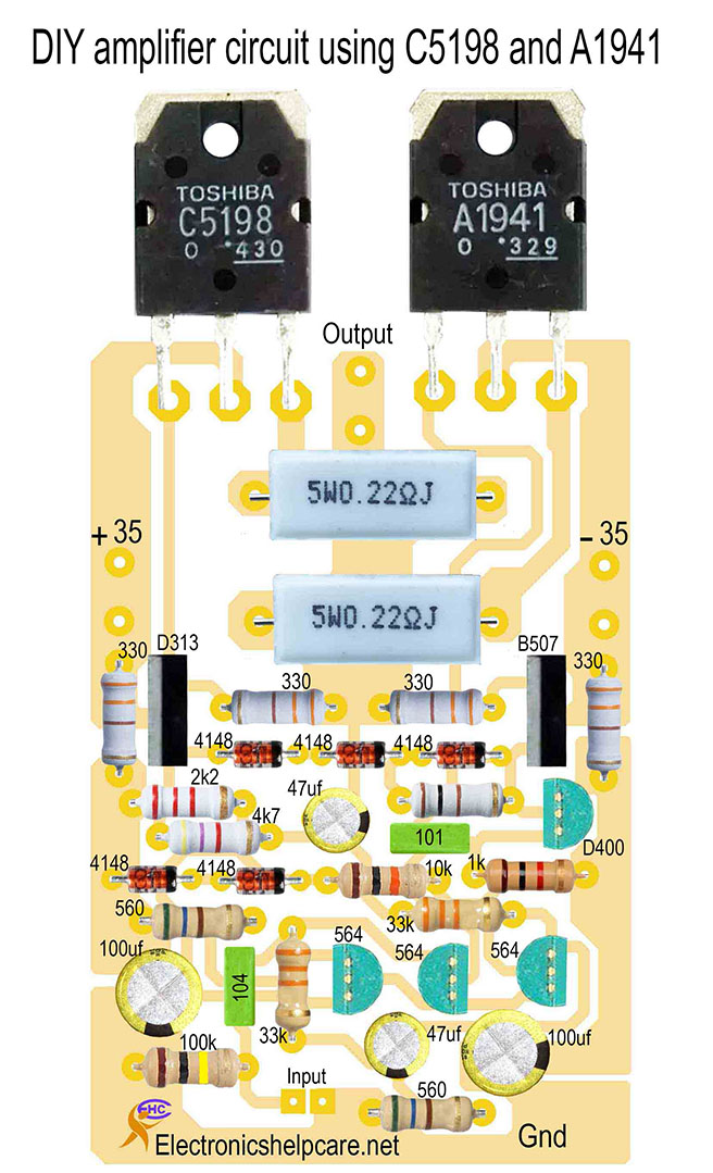 DIY amplifier circuit using C5198 and A1941