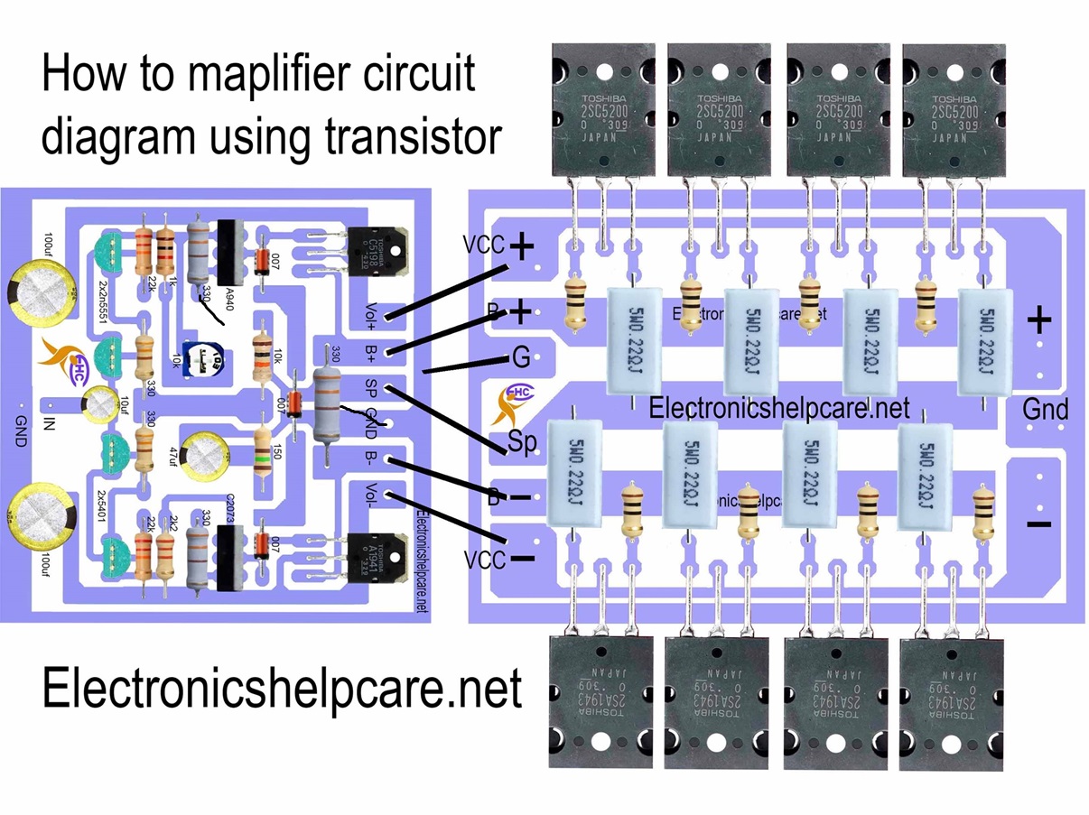 how to amplifier circuit diagram using transistor