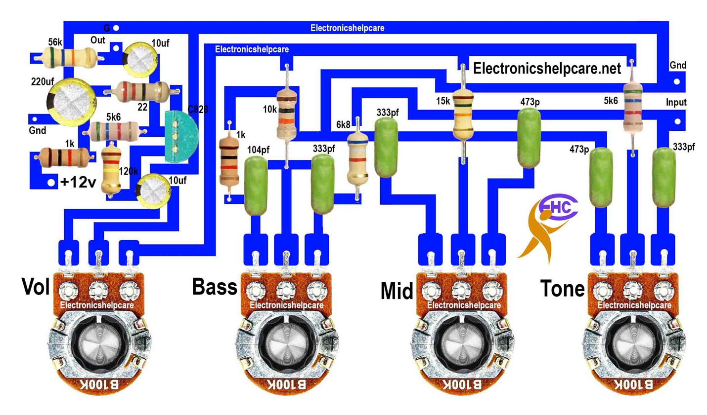 Bass tone circuit for amplifier