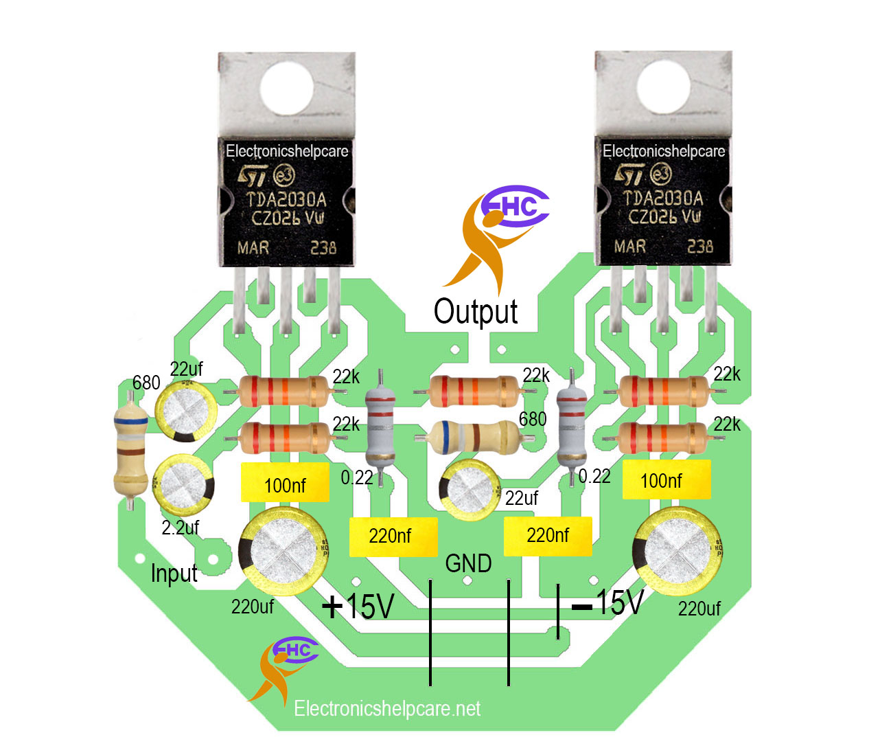 amplifier circuit diagram using tda2030