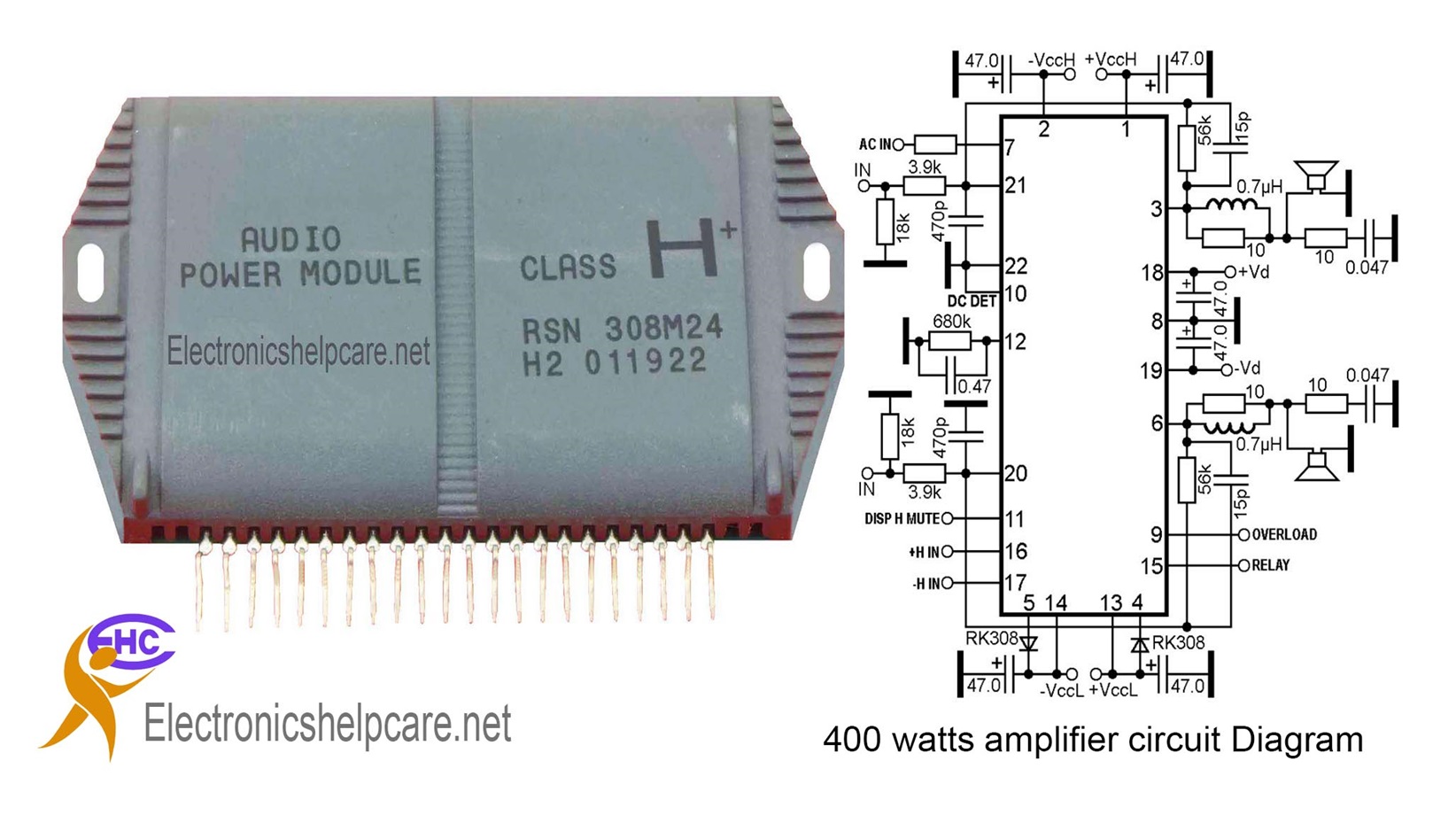 400watts amplifier circuit RSN308M24