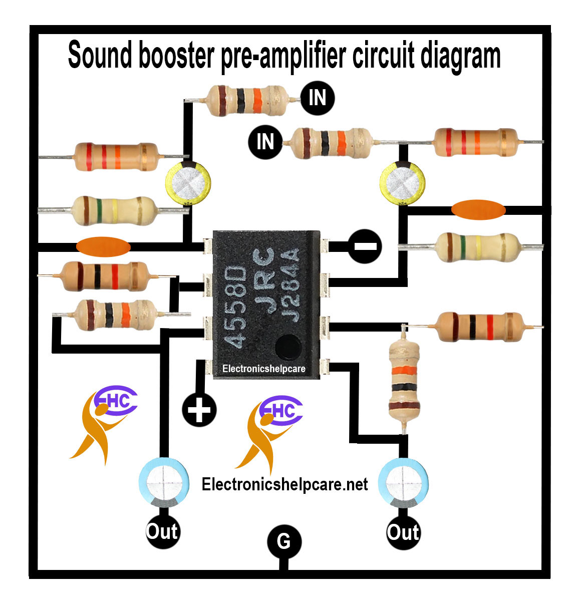 Sound booster pre-amplifier circuit diagram