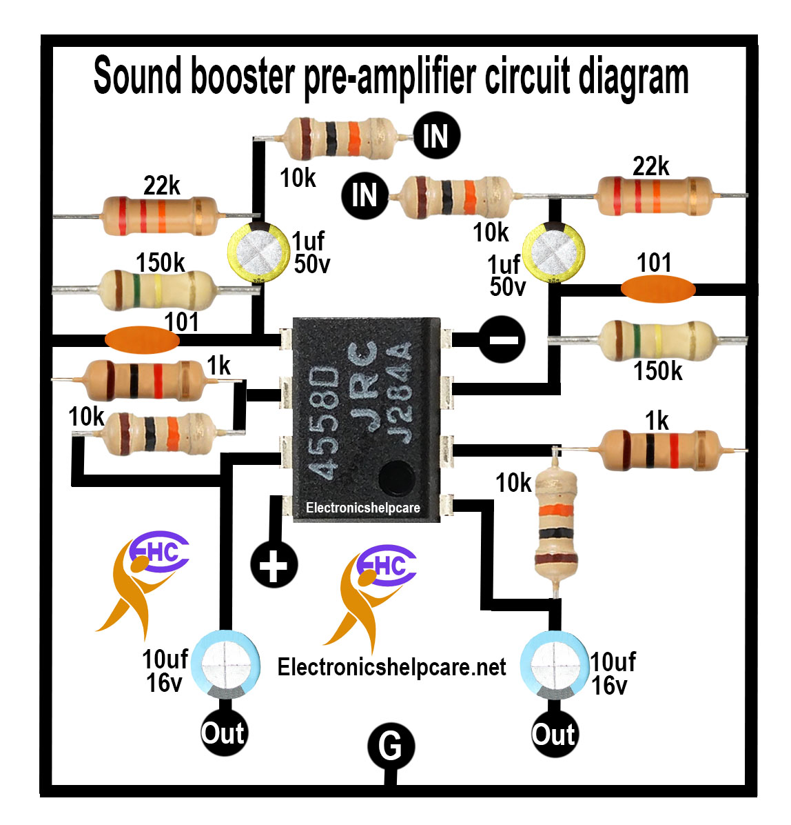 Sound booster pre-amplifier circuit diagram