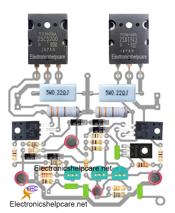 2 transistor amplifier circuit diagram using 2sc5200 and 2sa1943