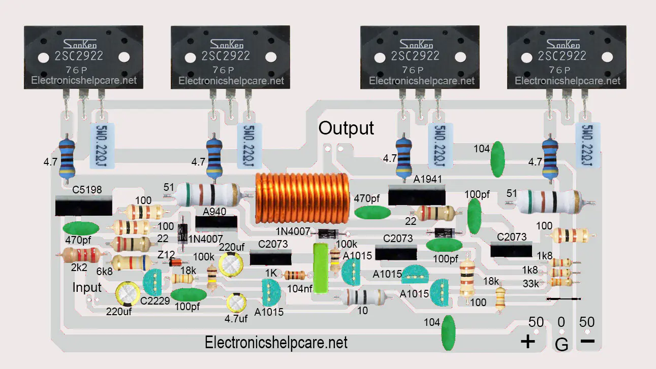 600 watts amplifier circuit diagram using 2sc2922 - Electronics Help Care